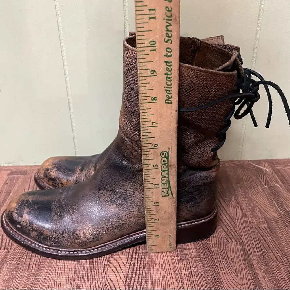 New Bed Stu Anthropologie Newark‎ Distressed Lace Up Riding Western Boots 9.5